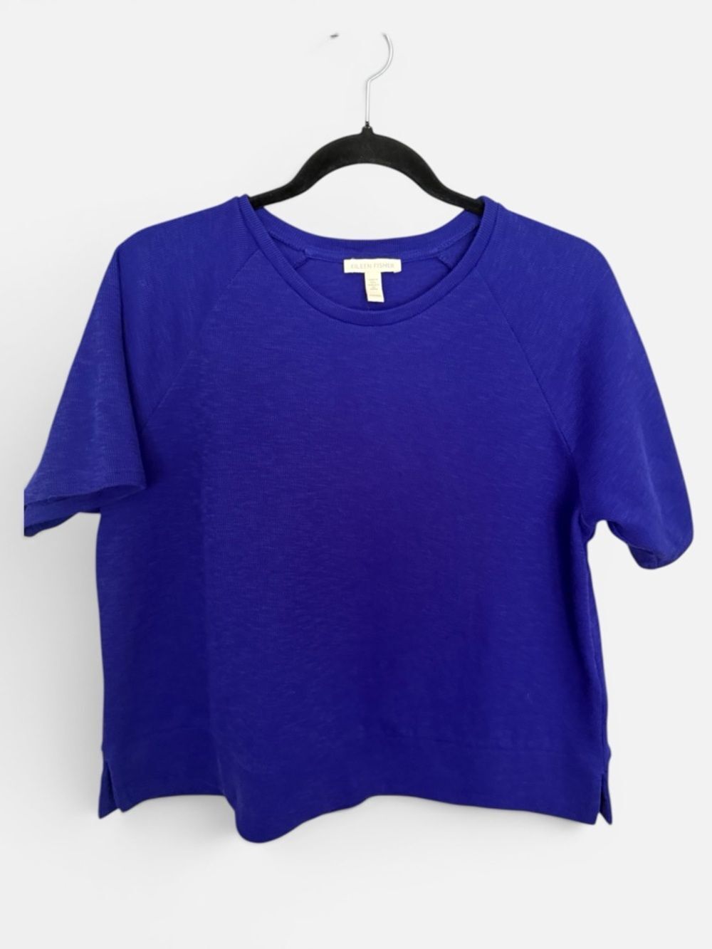 Eileen Fisher 100% Organic Cotton Raglan Short Sleeve Sweater Royal Purple - XXS